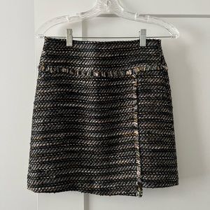Loft stitched mini skirt with fringe trim